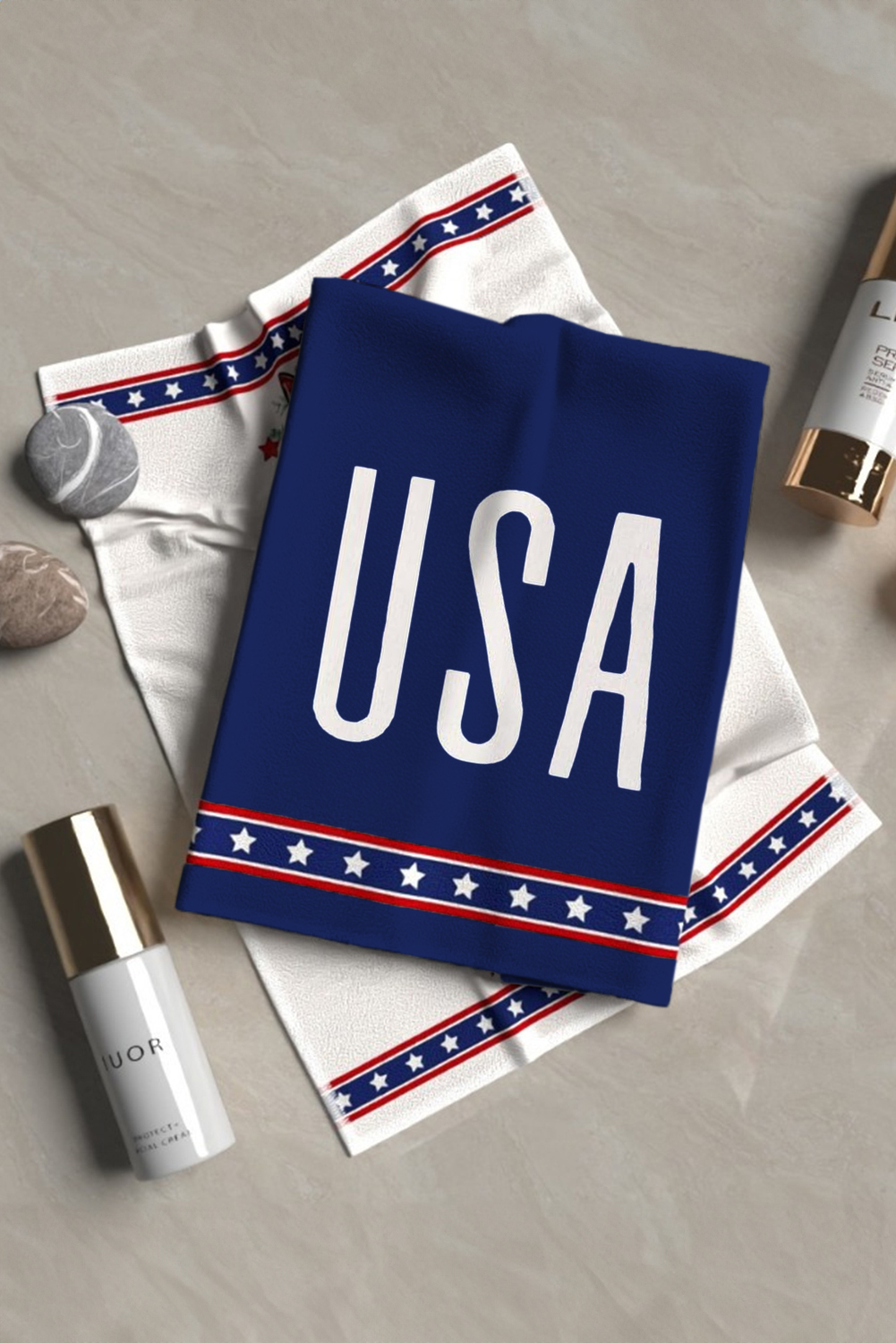 White 2pcs/set American Flag Star Leaves Print Soft Towel - loveforevers