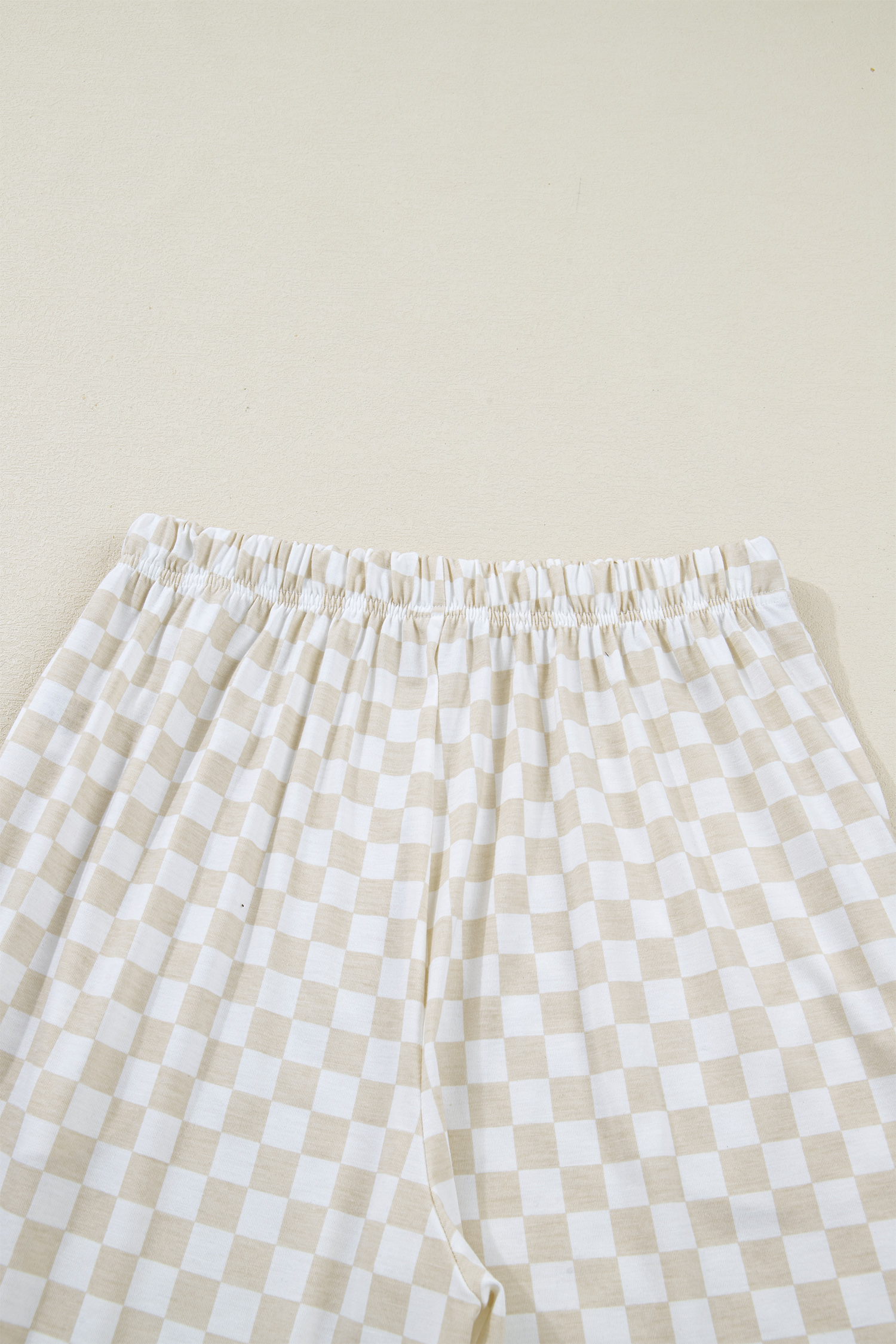 Khaki Checkered Print Half Sleeve Tee 2pcs Lounge Pant Set - loveforevers