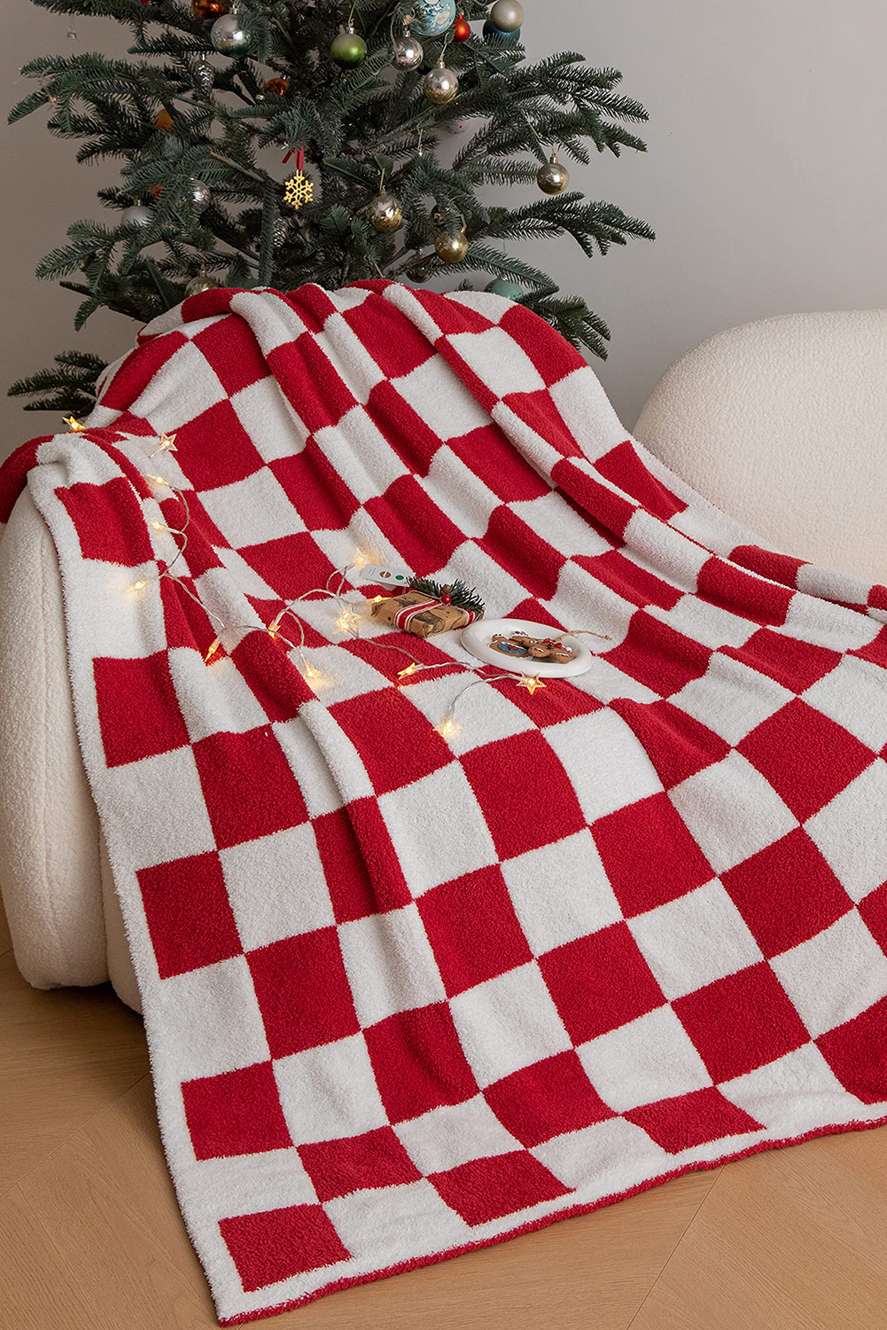 Fiery Red Plush Checkered Print Sofa Blanket 127*152cm - loveforevers