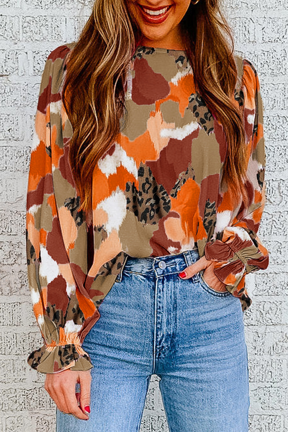 Abstract Printed Long Sleeve Blouse - loveforevers