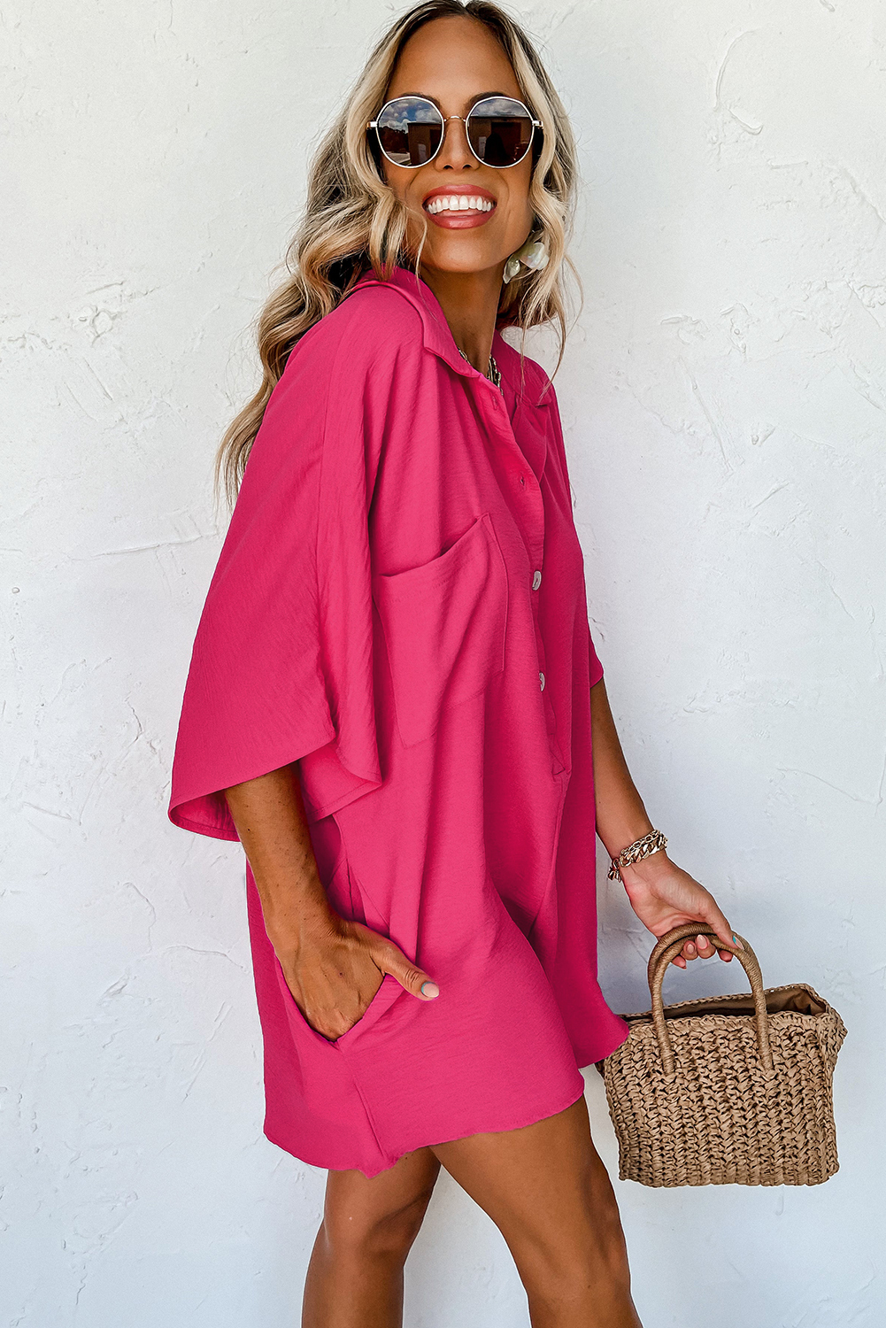 Black Half Button Collared Loose Romper - loveforevers