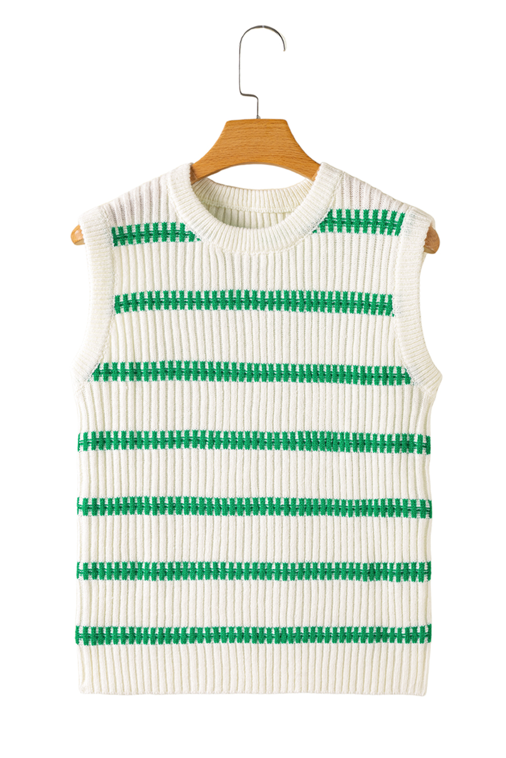 Bright Green Striped Round Neck Casual Sweater Vest - loveforevers