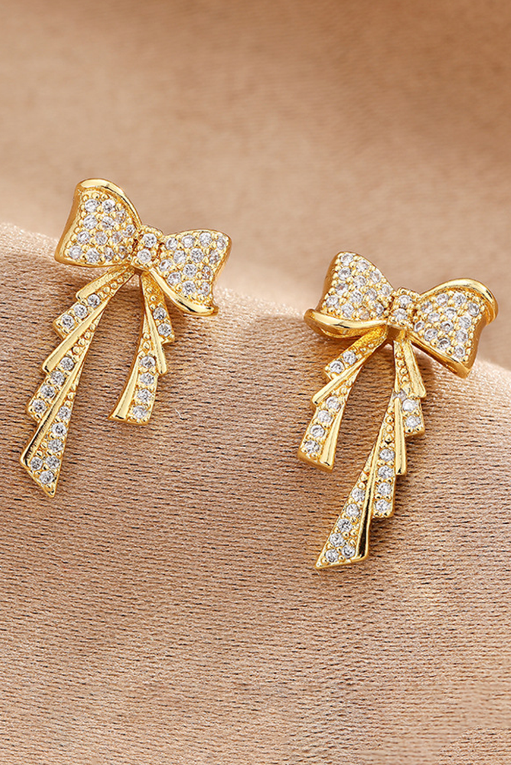 Gold Rhinestone Bow Knot Plated Stud Earrings - loveforevers