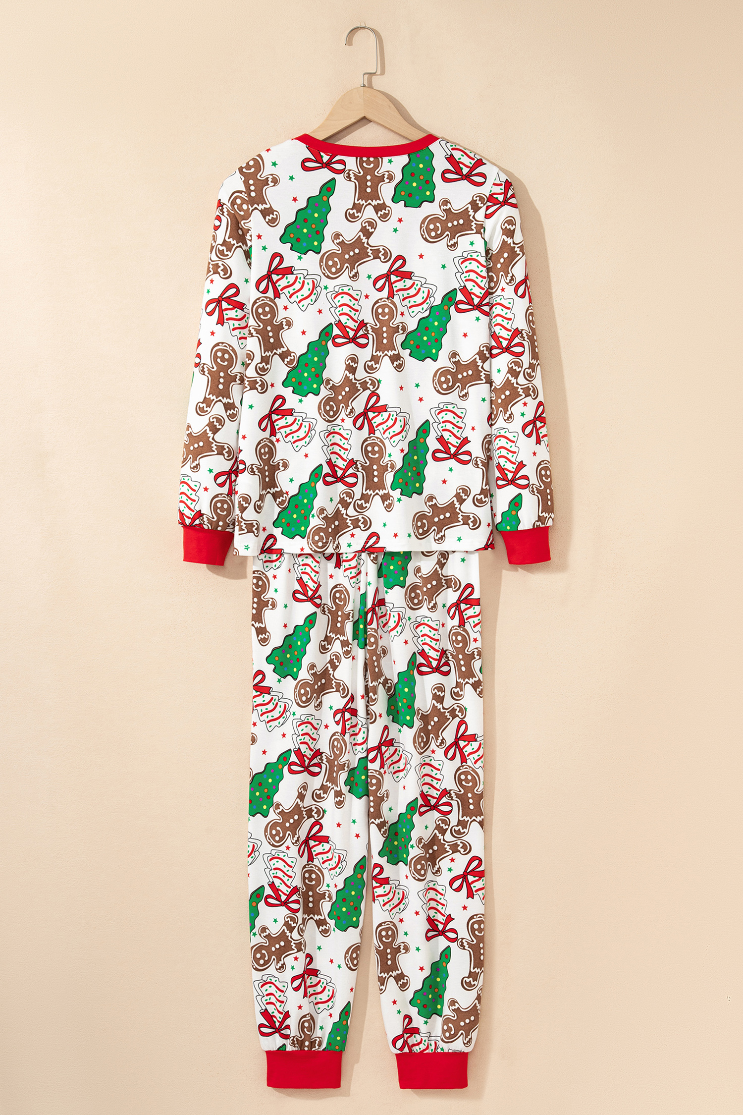White Christmas Pattern Button V Neck Pullover Drawstring Pants 2pcs Lounge Set - loveforevers