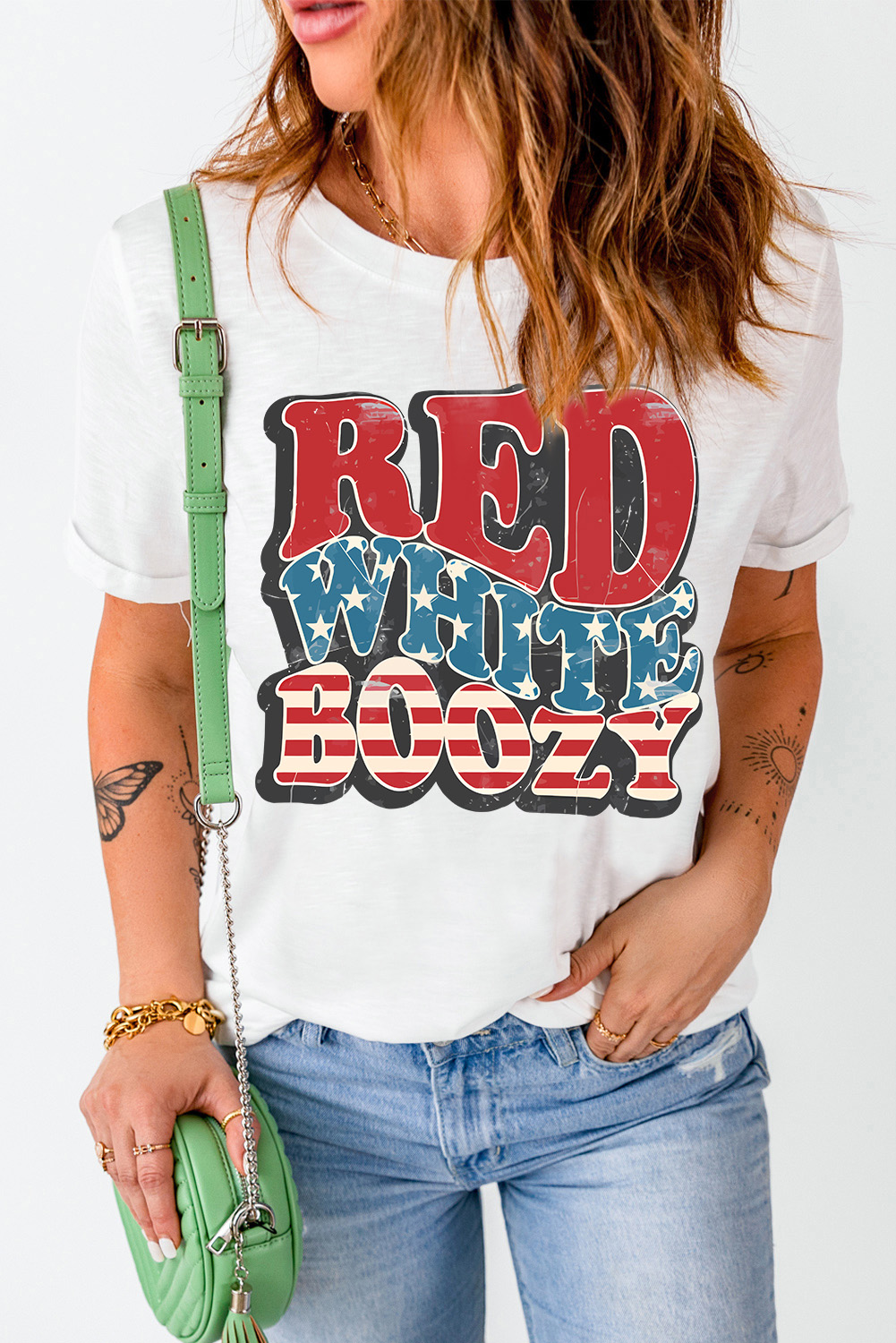White RED WHITE BOOZY Stars and Stripes Graphic T Shirt - loveforevers
