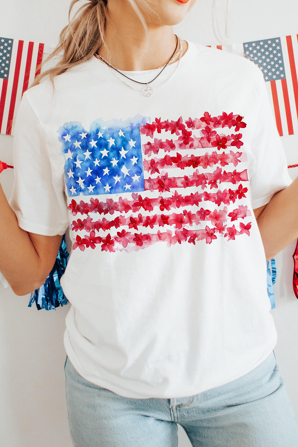White Flag Graphic Crew Neck Tee - loveforevers