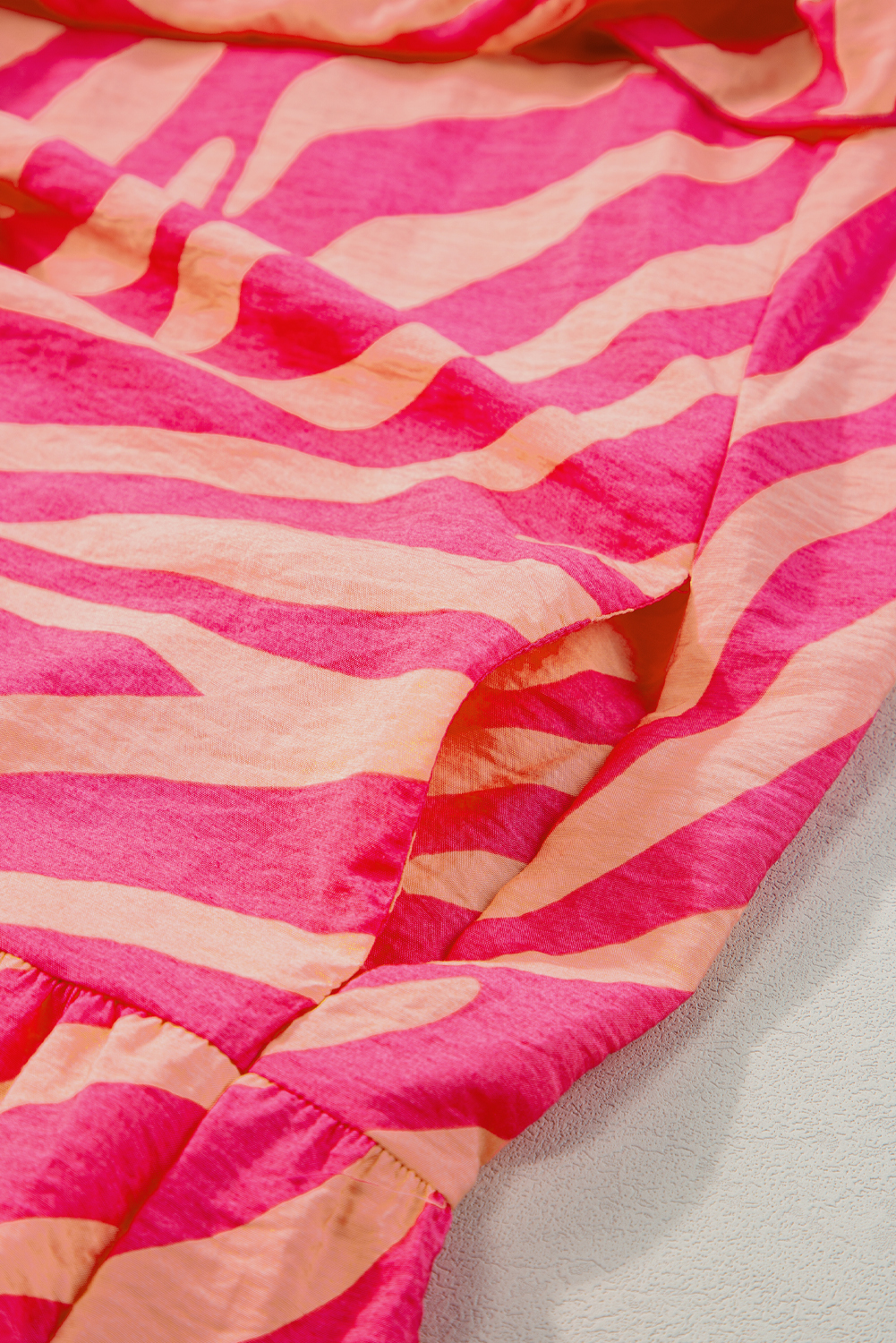 Pink Zebra Stripe Printed Ruffle Trim Pocketed Dress - loveforevers