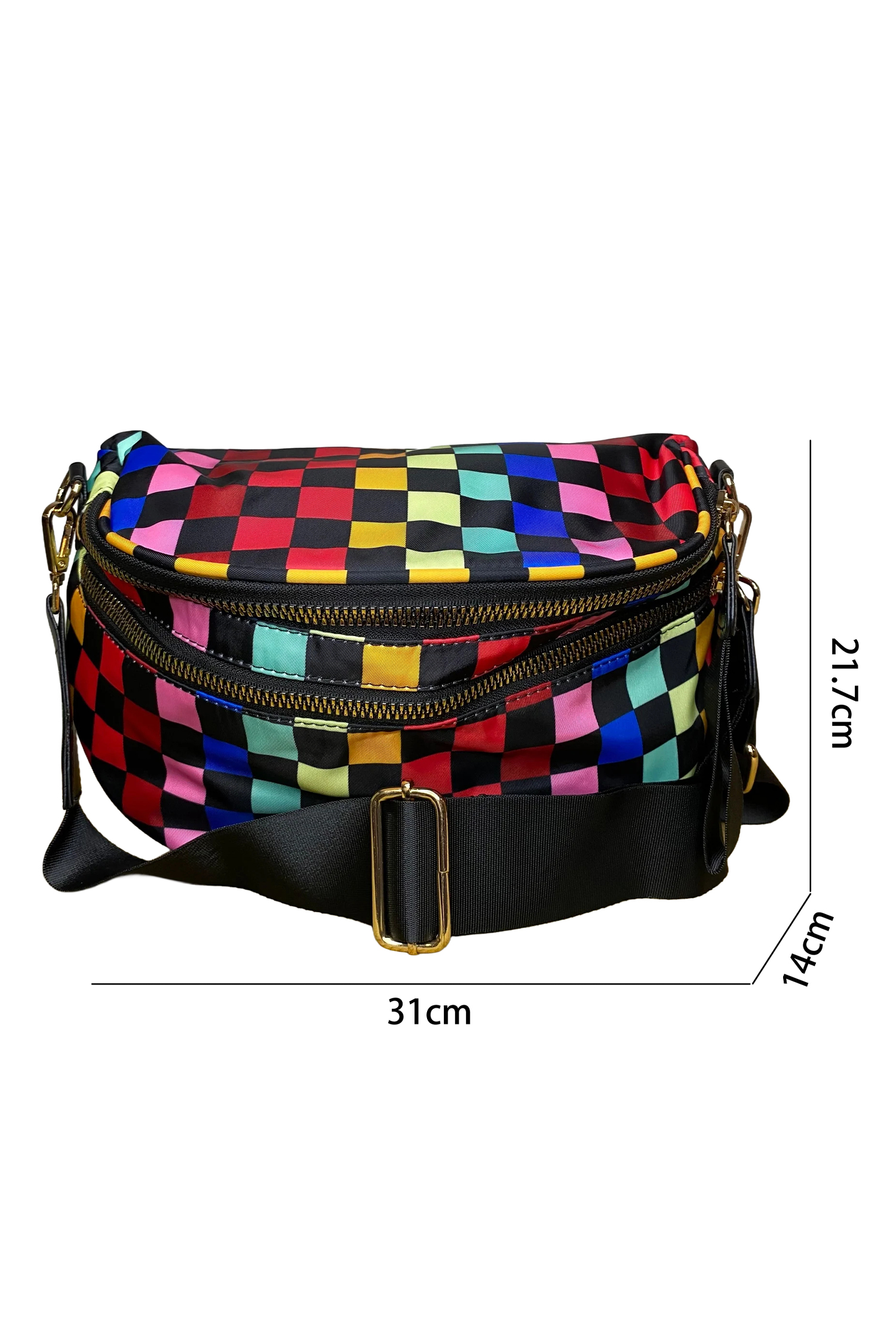 White Pretty Checkerboard Canvas Double Zip Crossbody Bag - loveforevers