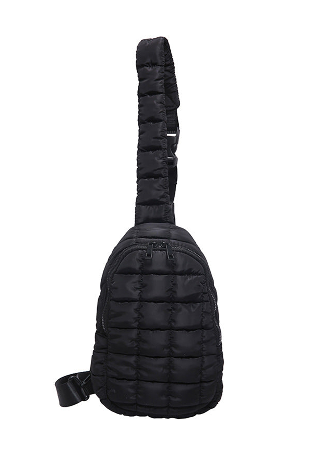 Black Zipper Quilted Puffer Crossbody Bag - loveforevers
