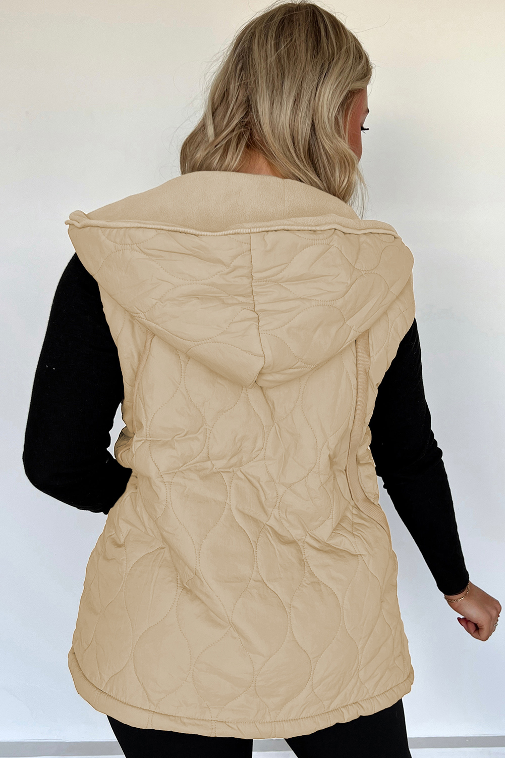Pale Khaki Quilted Padded Casual Winter Jacket Vest with Fleece Lining - loveforevers