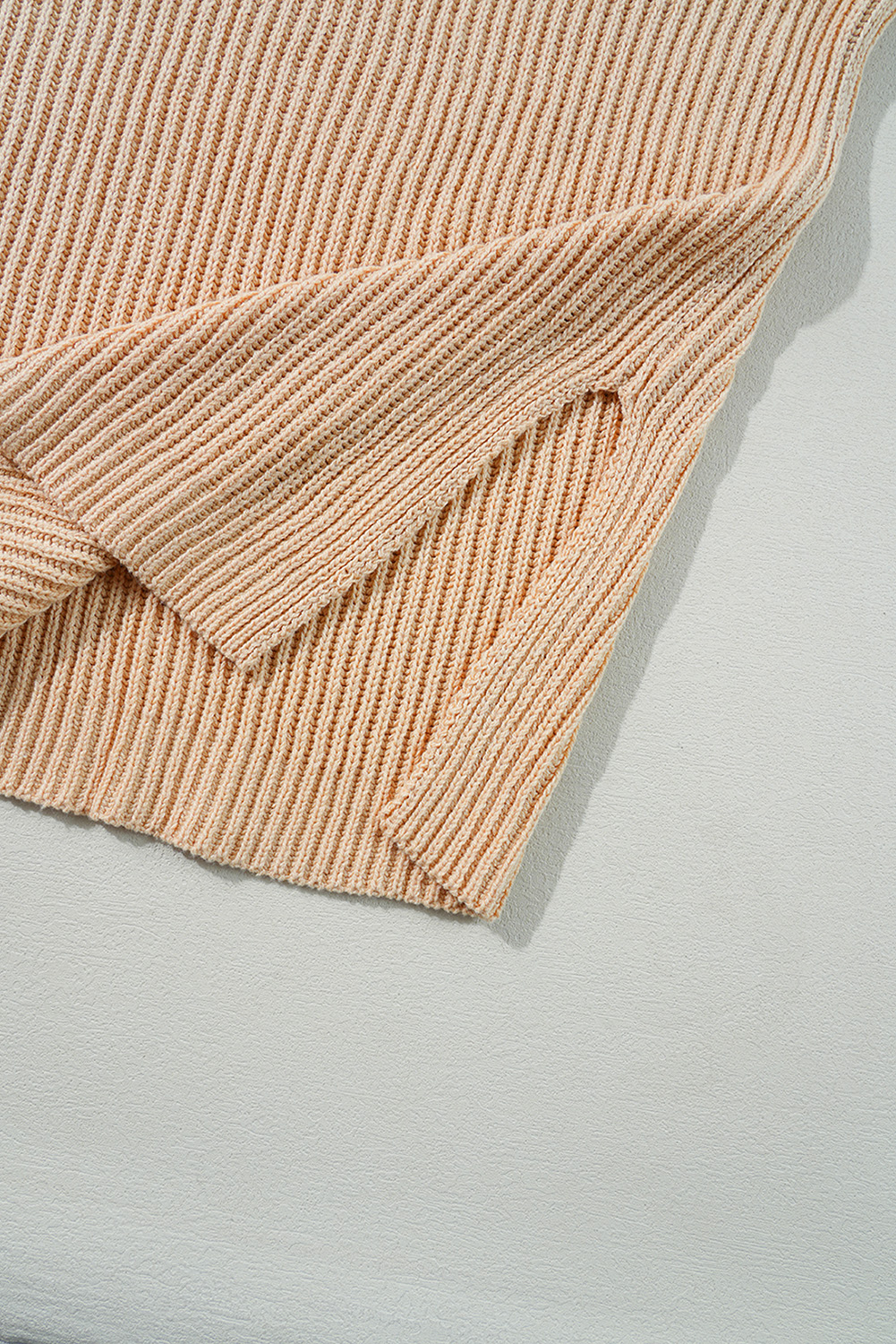 Apricot Cable Knit Drop Shoulder Side Slits Loose Sweater - loveforevers