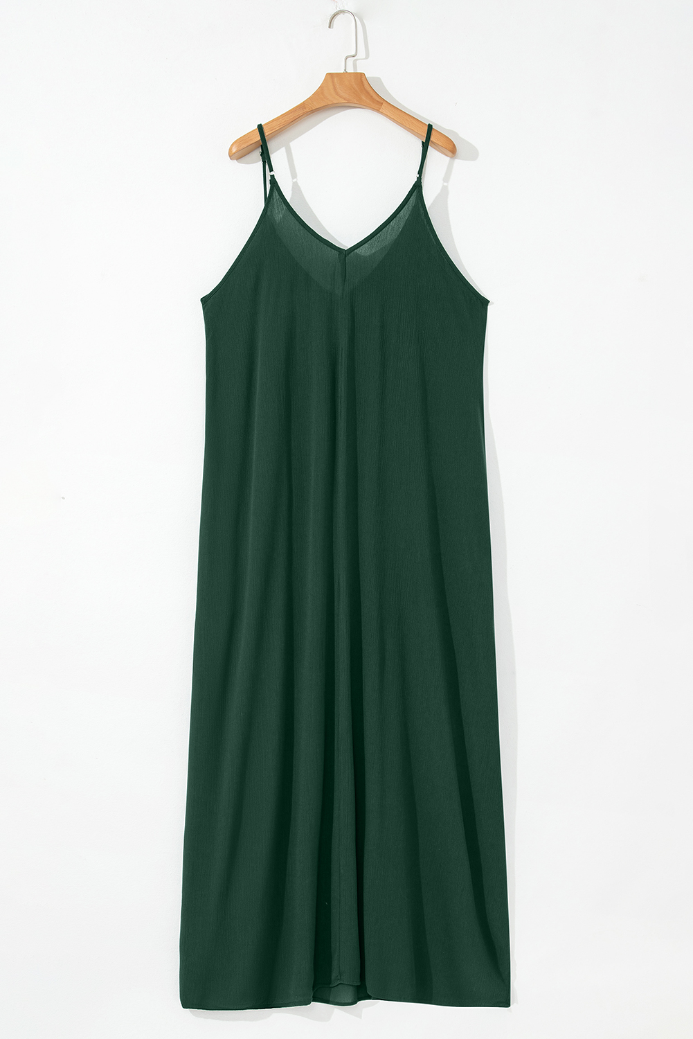 Duffel Green Spaghetti Straps Pocketed Slouchy Maxi Dress - loveforevers