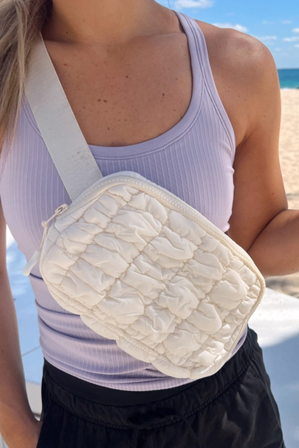 White Quilted Puffer Belt Bag Fanny Pack - loveforevers