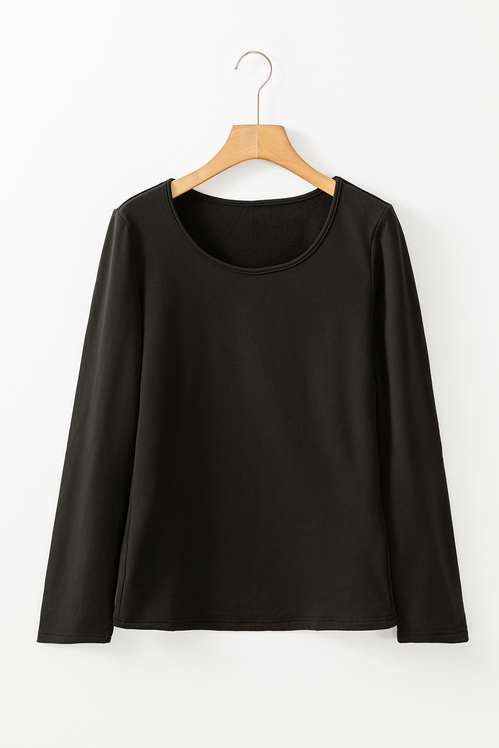 Black Solid Scoop Neck Slim Fit Thermal Top - loveforevers