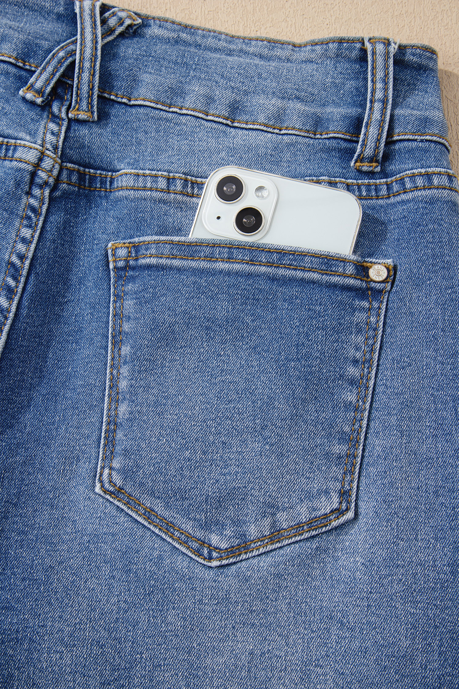 Sky Blue Double Button Zip Fly Straight Leg Jeans - loveforevers