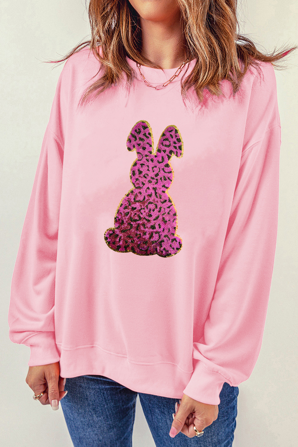 Pink Cheetah Easter Rabbit Graphic Sweatshirt - loveforevers