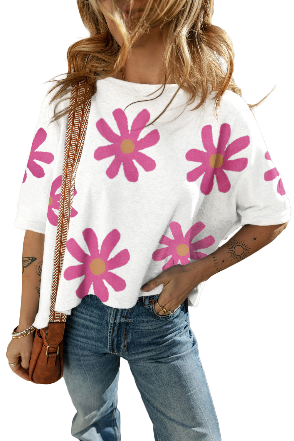 White Daisy Flower Printed Casual T Shirt - loveforevers