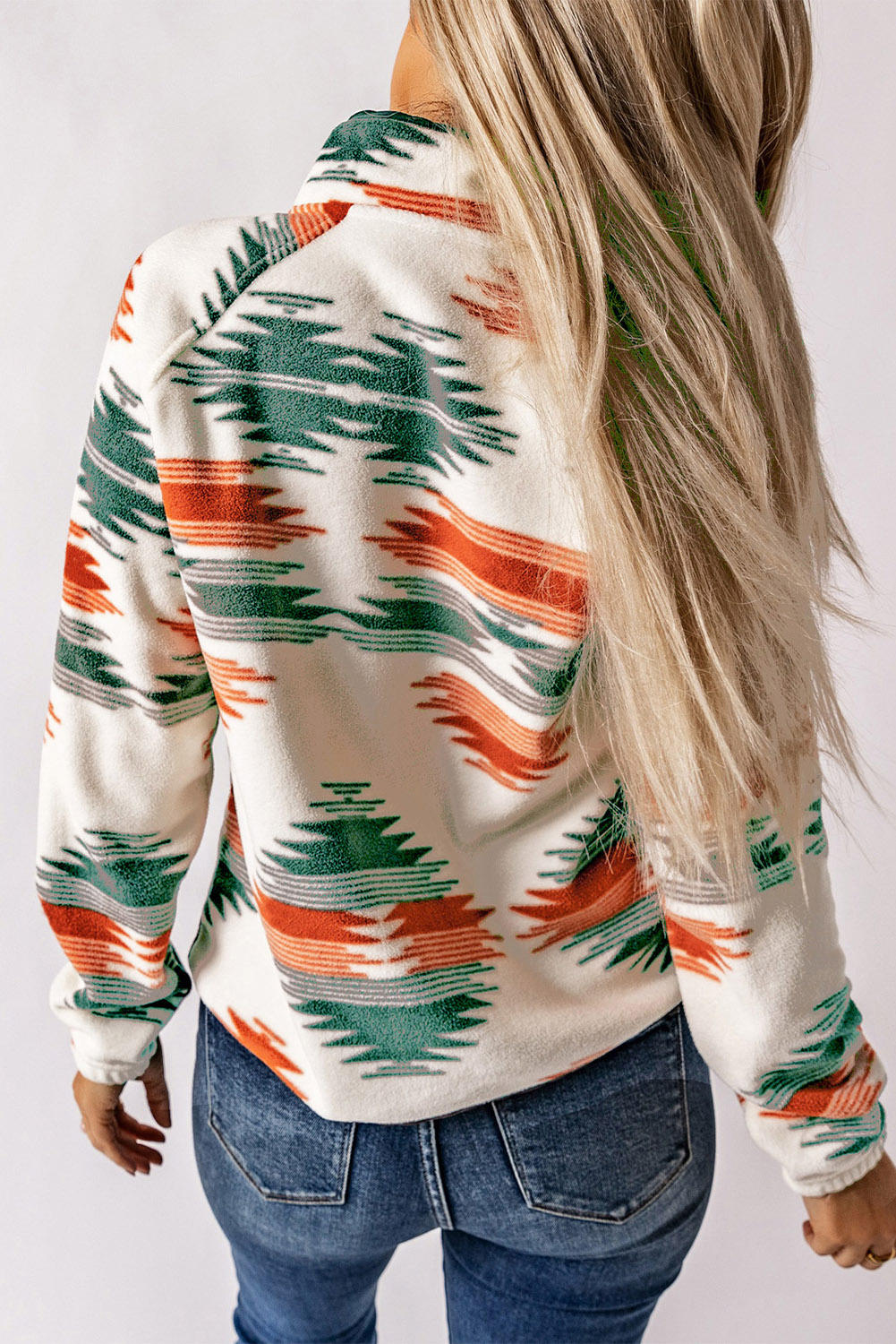 Multicolour Western Aztec Snap Buttoned Fleece Jacket - loveforevers