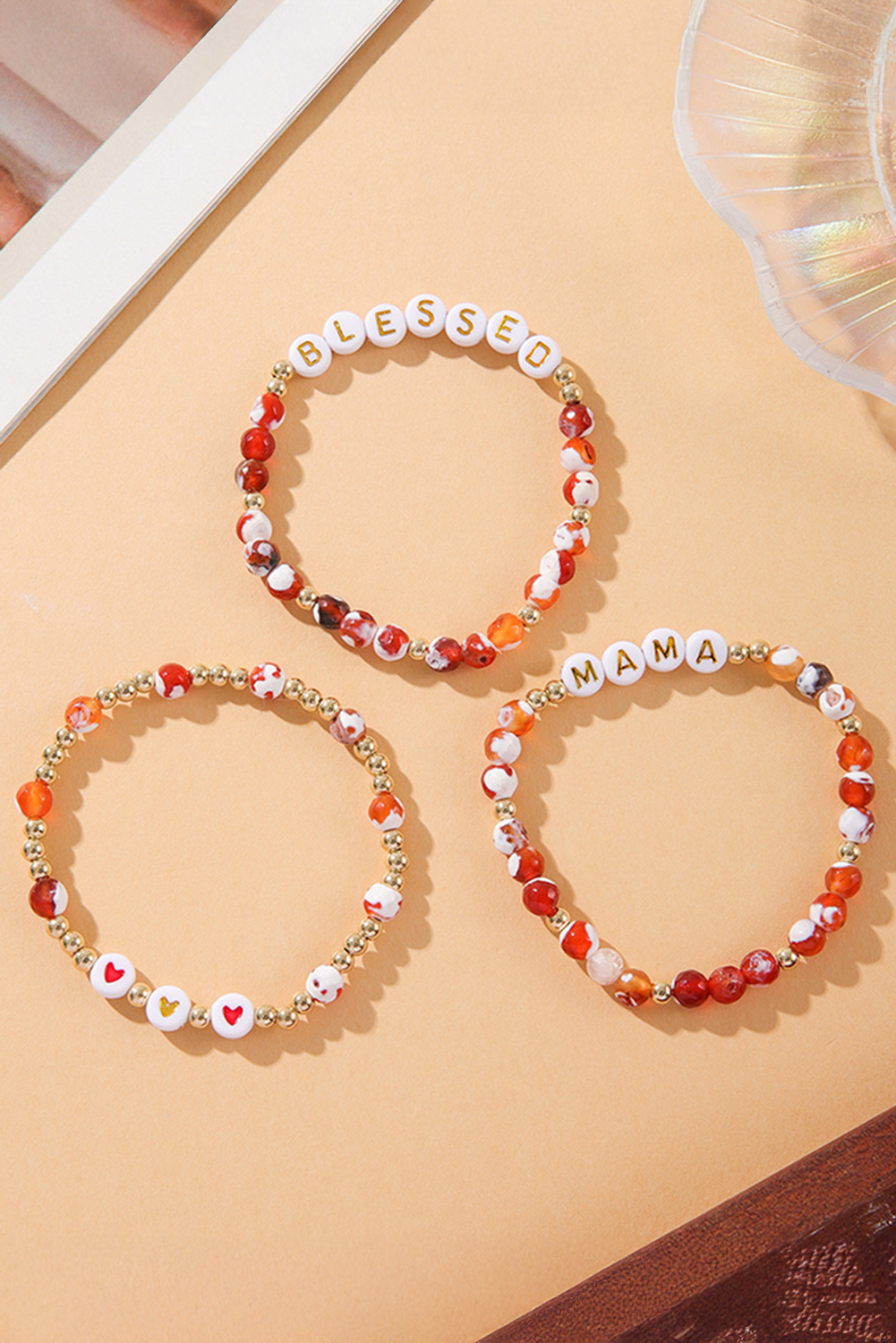 Gold MAMA Beaded Triple Layer Bracelet Set - loveforevers
