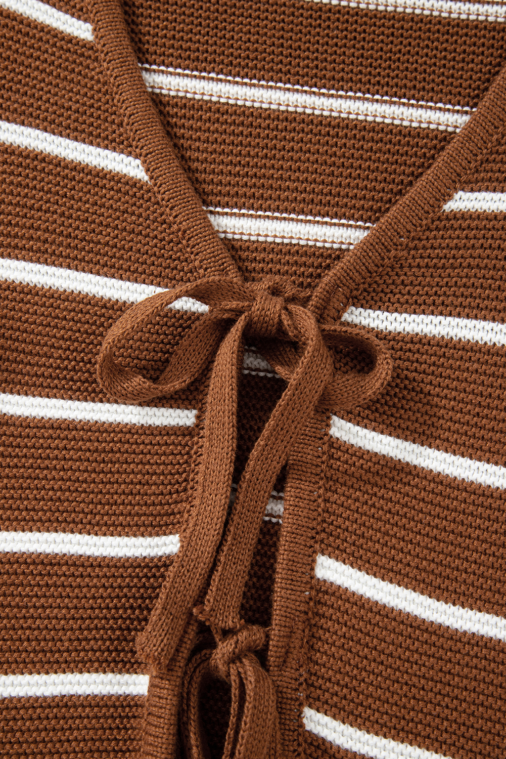 Chestnut Tie Front Striped Knit V Neck Cardigan Sweater - loveforevers