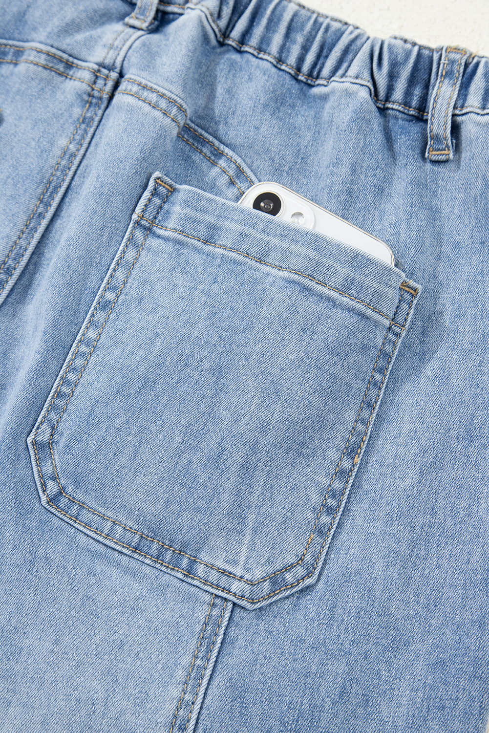 Beau Blue Drawstring Seam Detail Raw Hem Wide Leg Denim Pants - loveforevers