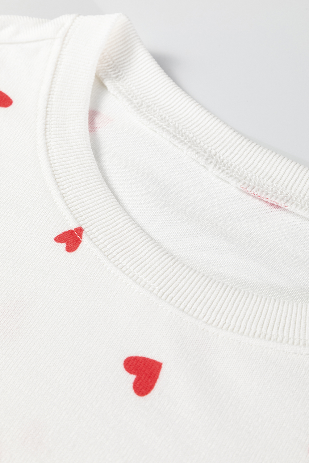 Fiery Red Tiny Hearts Printed Long Sleeve Top Drawstring Lounge Pant Set - loveforevers