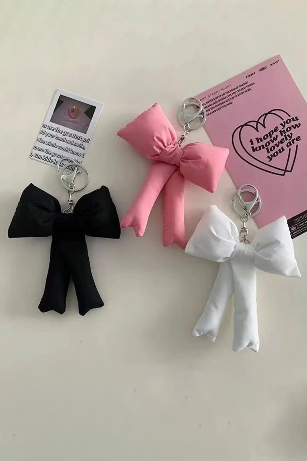 Pink Gingham Puffer Bow Knot Bag Pendant Keychain - loveforevers