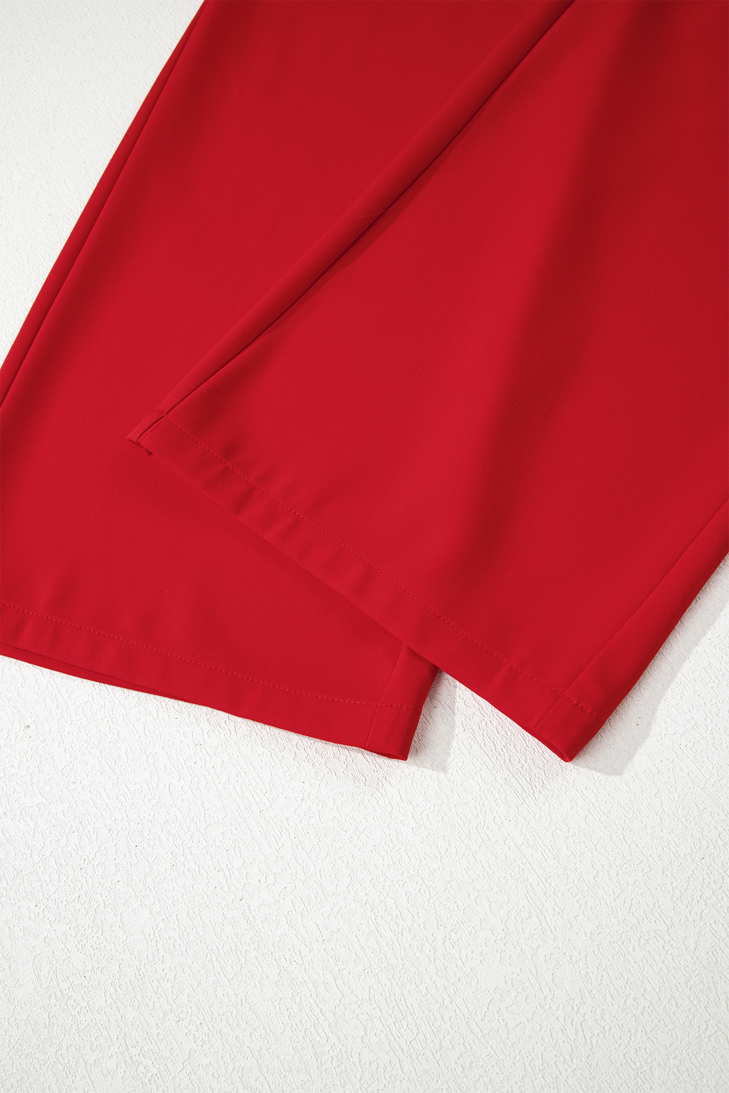 Fiery Red Pleated Detail Pull On High Elastic Waist Loose Straight Pants - loveforevers