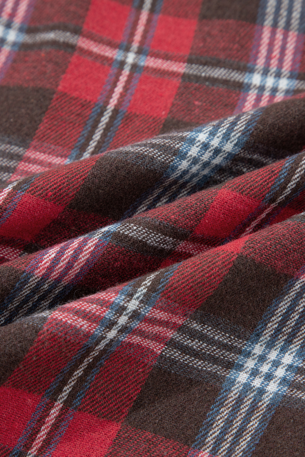 Red Plaid Print Collared V Neck Loose Blouse with Side Slits - loveforevers