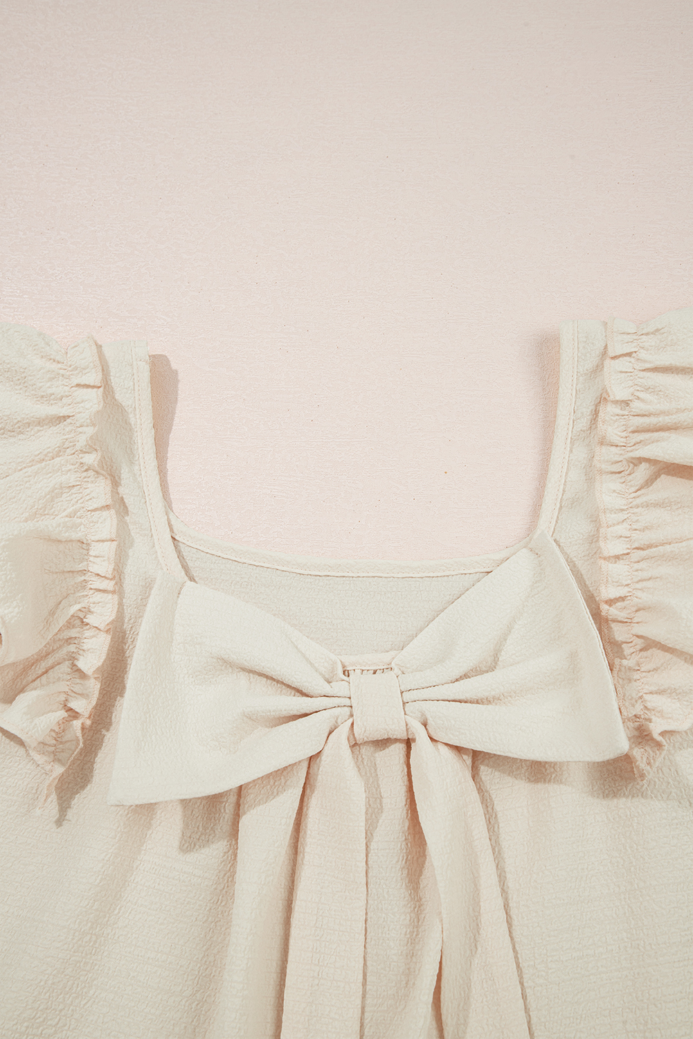 Beau Blue Textured Bow Knot Frilled Butterfly Sleeve Blouse - loveforevers
