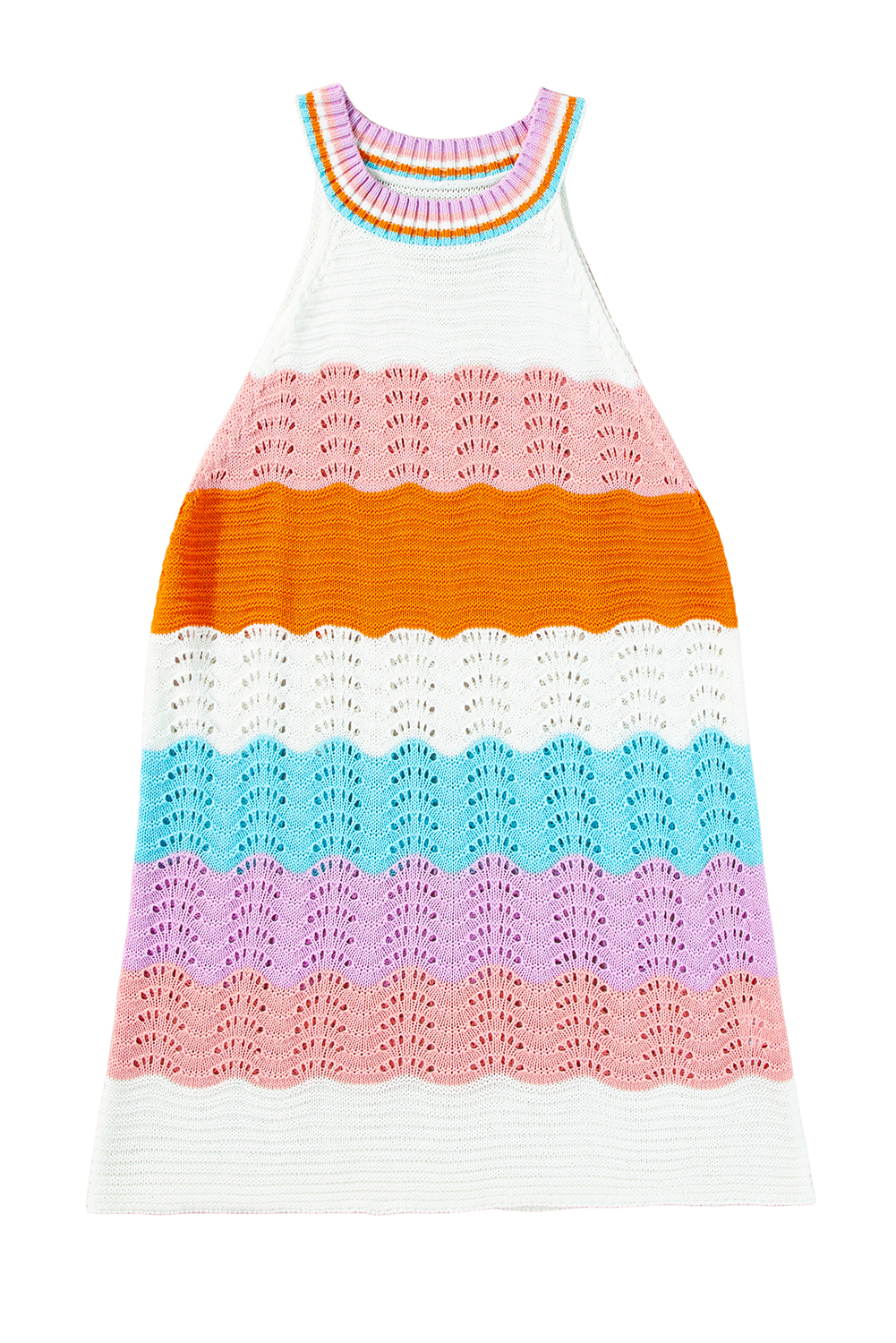 Multicolour Wavy Striped Print Textured Knit Sleeveless Sweater Top - loveforevers