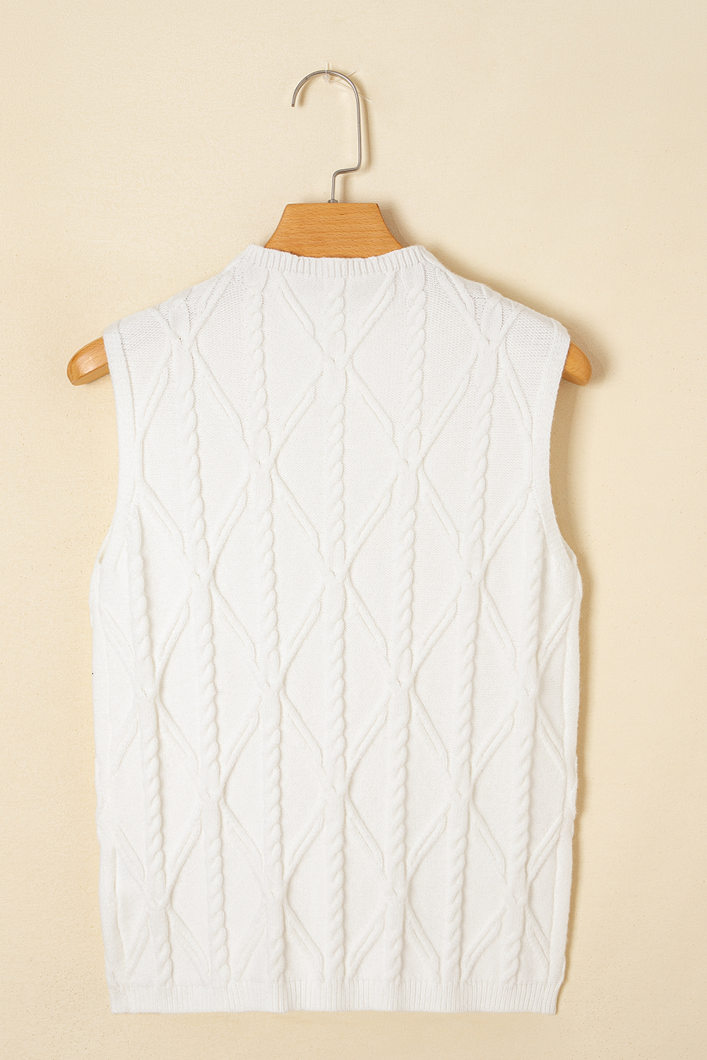 White Pearled High Neck Textured Knit Sweater Vest - loveforevers