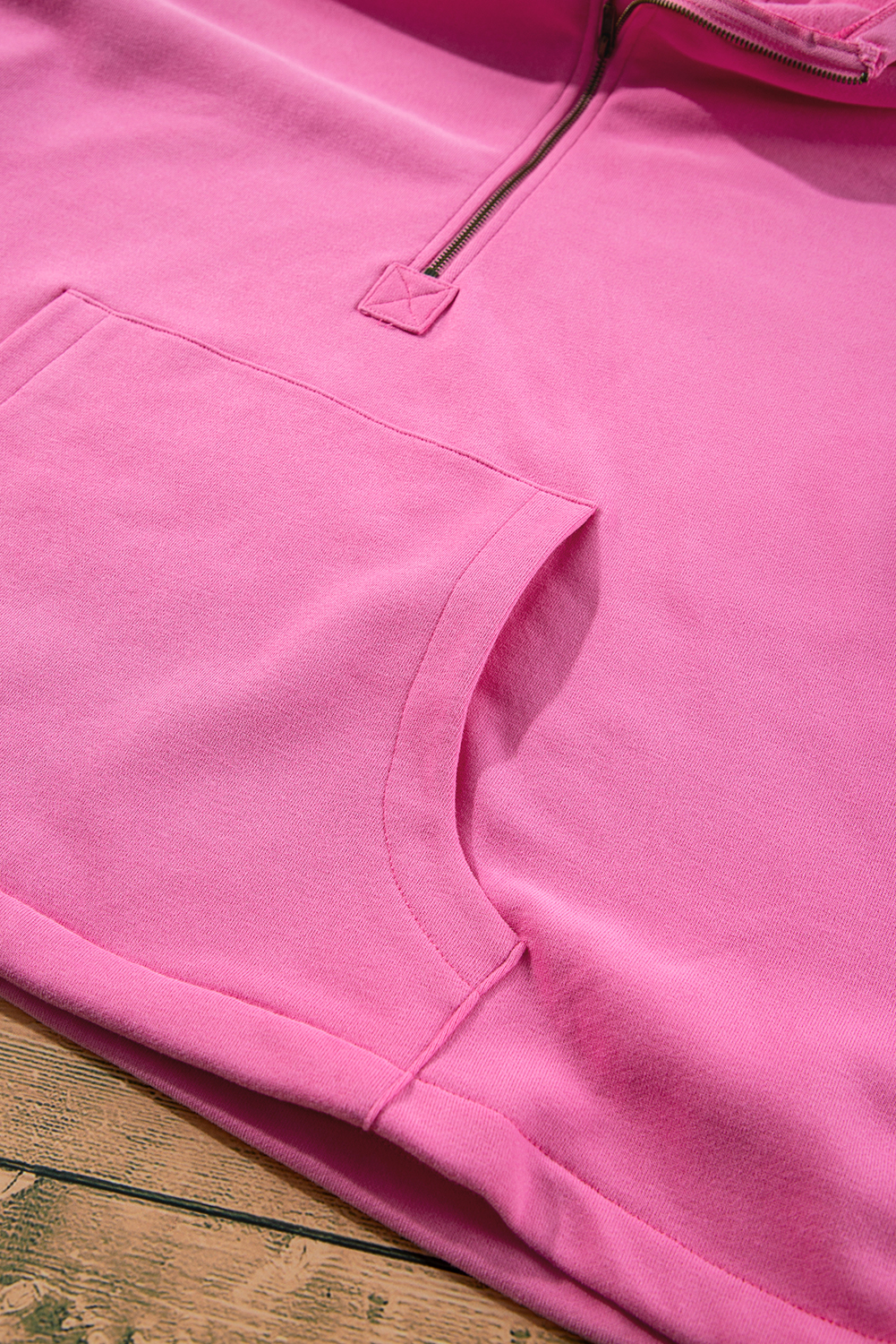 Bonbon Fleece Lined Half Zipper Kangaroo Pockets Loose Hoodie - loveforevers