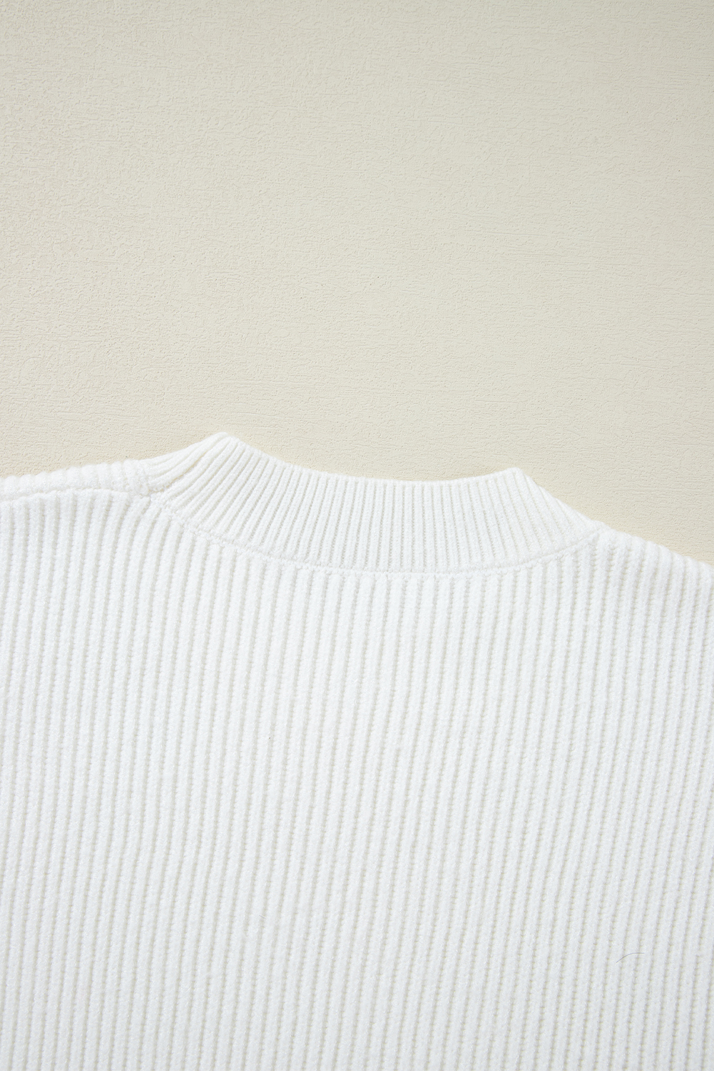 Beige Sequin Heart Shape Waffle Knit Round Neck Sweater - loveforevers