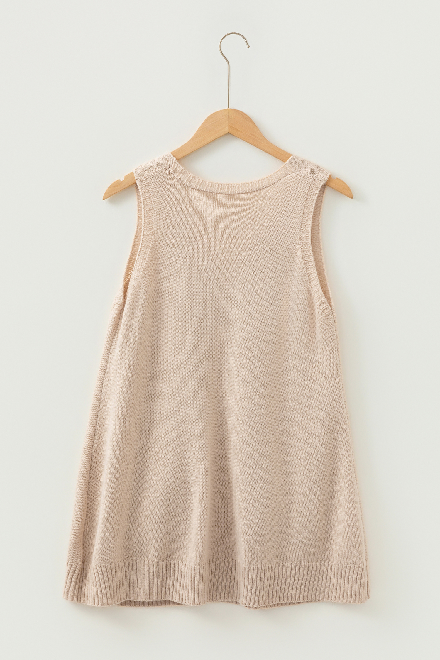 Dark Brown Ribbed Deep V Neckline Front Pocketed Loose Tunic Sweater Vest - loveforevers
