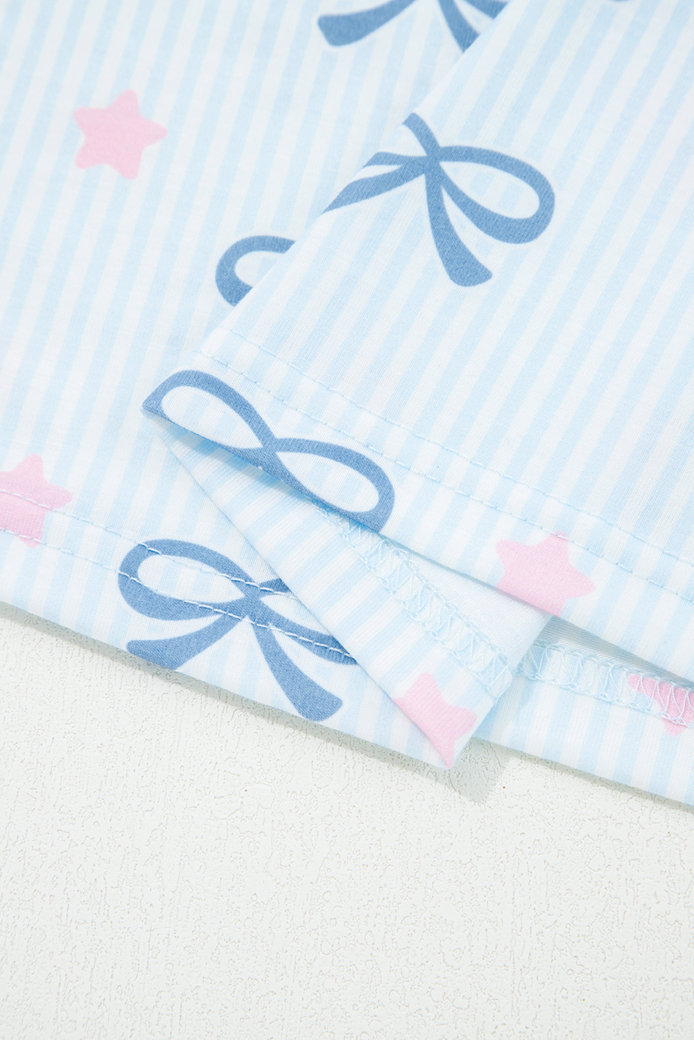 Sky Blue Stripe Bow Star Print Tied Detail 2pcs Lounge Set - loveforevers