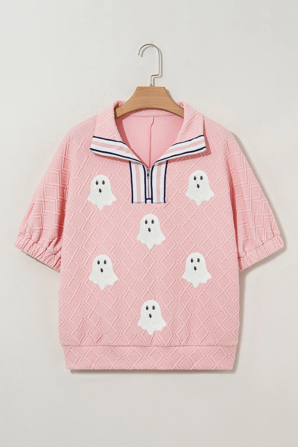 Wisteria Glitter Trim Chenille Ghost Patched Halloween Graphic Tee - loveforevers