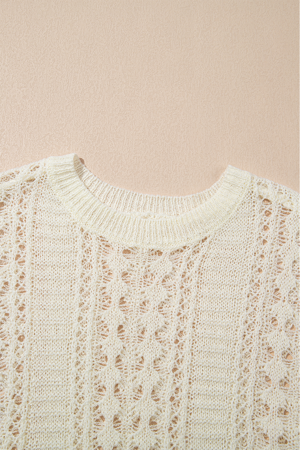 White Hollow Out Knit Bracelet Sleeve Drop Shoulder Sweater - loveforevers