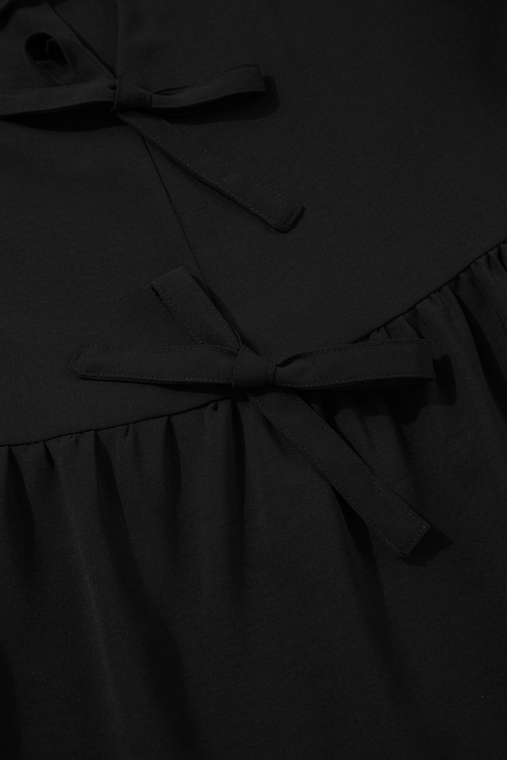 Black Puff Sleeve Bowknot Front Peplum Blouse - loveforevers
