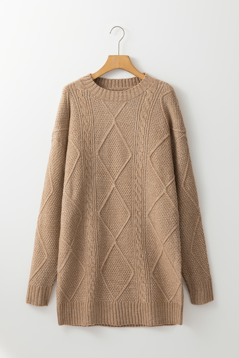 Parchment Cable Knit Drop Shoulder Loose Fit Sweater Dress - loveforevers