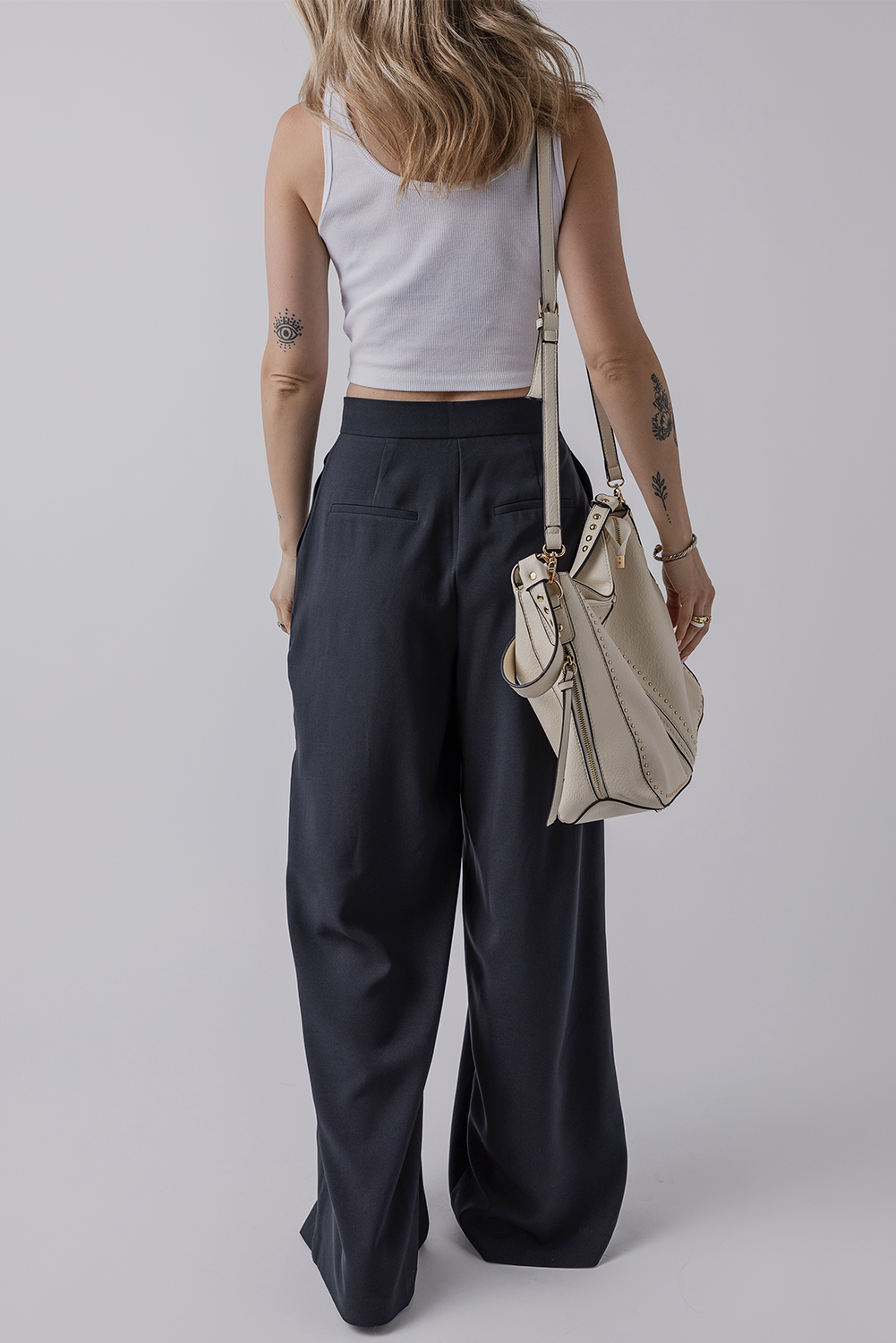 Dirty blue Dual Buttoned High Waist Pleated Wide Leg Pants - loveforevers