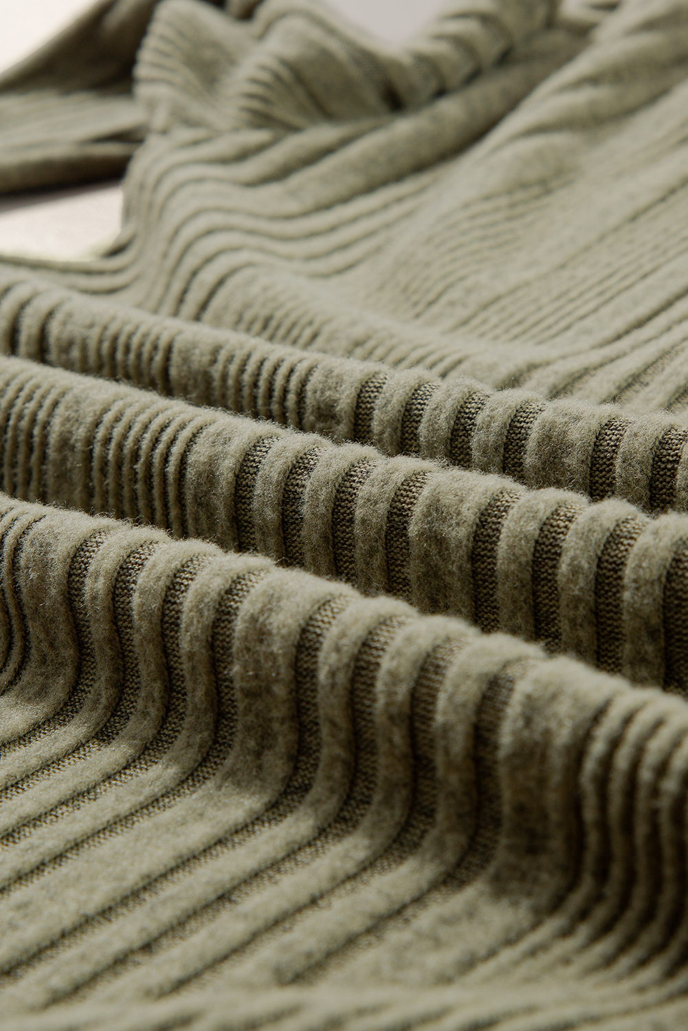 Jungle Green Ribbed Knit Half Button Slim Fit Blouse - loveforevers