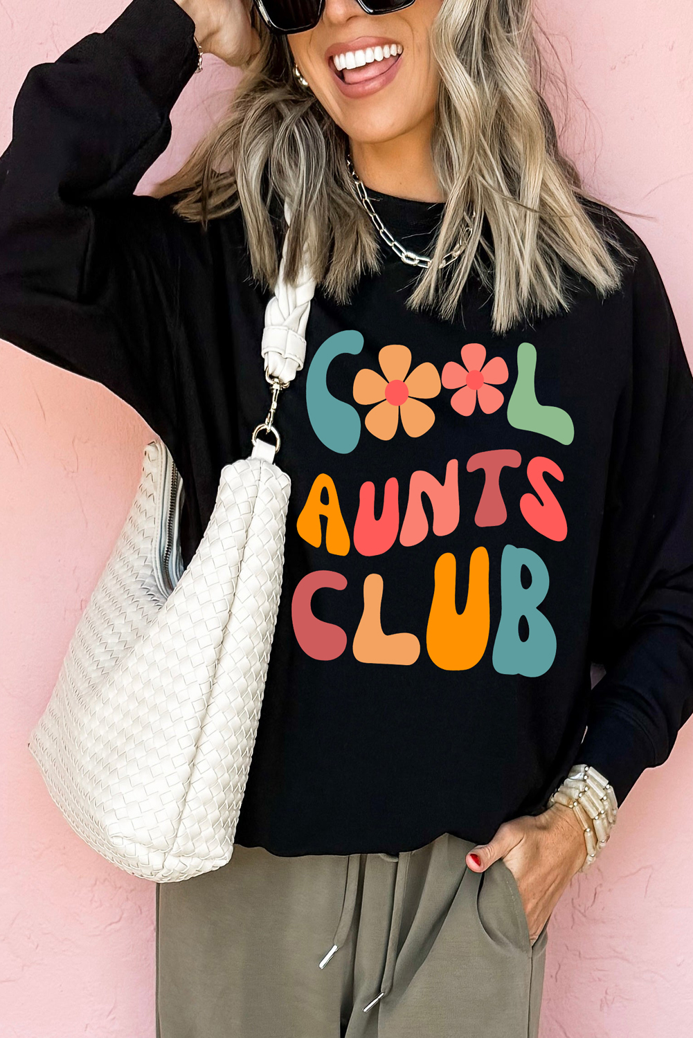 Black Floral COOL AUNTS CLUB Graphic Pullover Sweatshirt - loveforevers