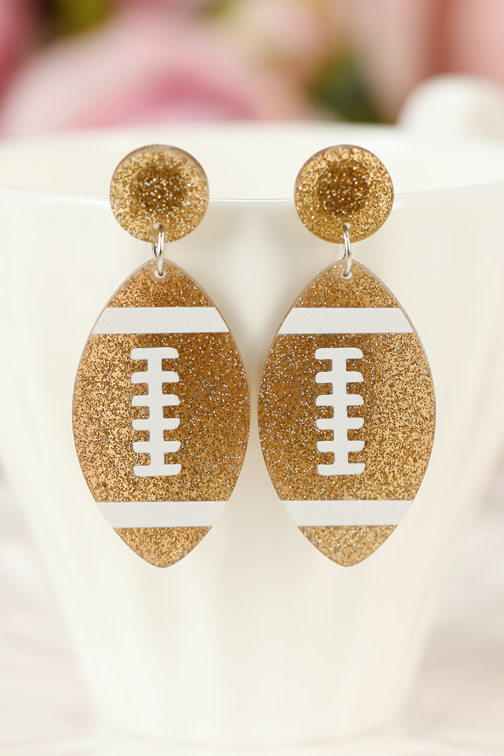 Brown Glittering Rugby Football Pendant Game Day Earrings - loveforevers
