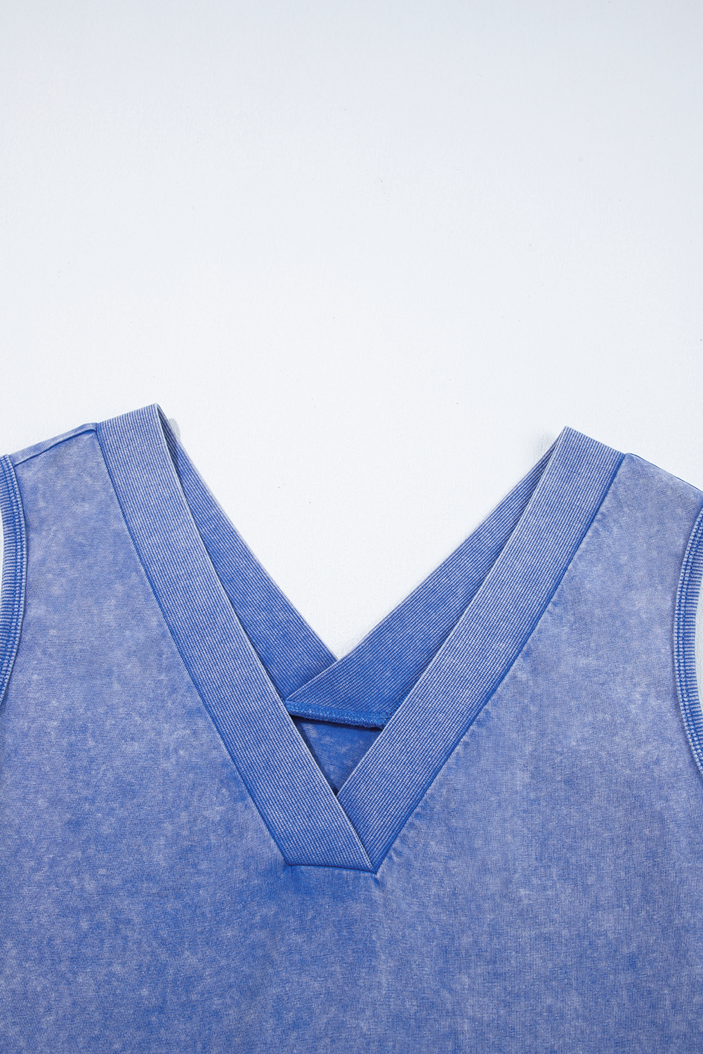 Sky Blue Mineral Wash Pocketed Sleeveless V Neck Loose Romper - loveforevers