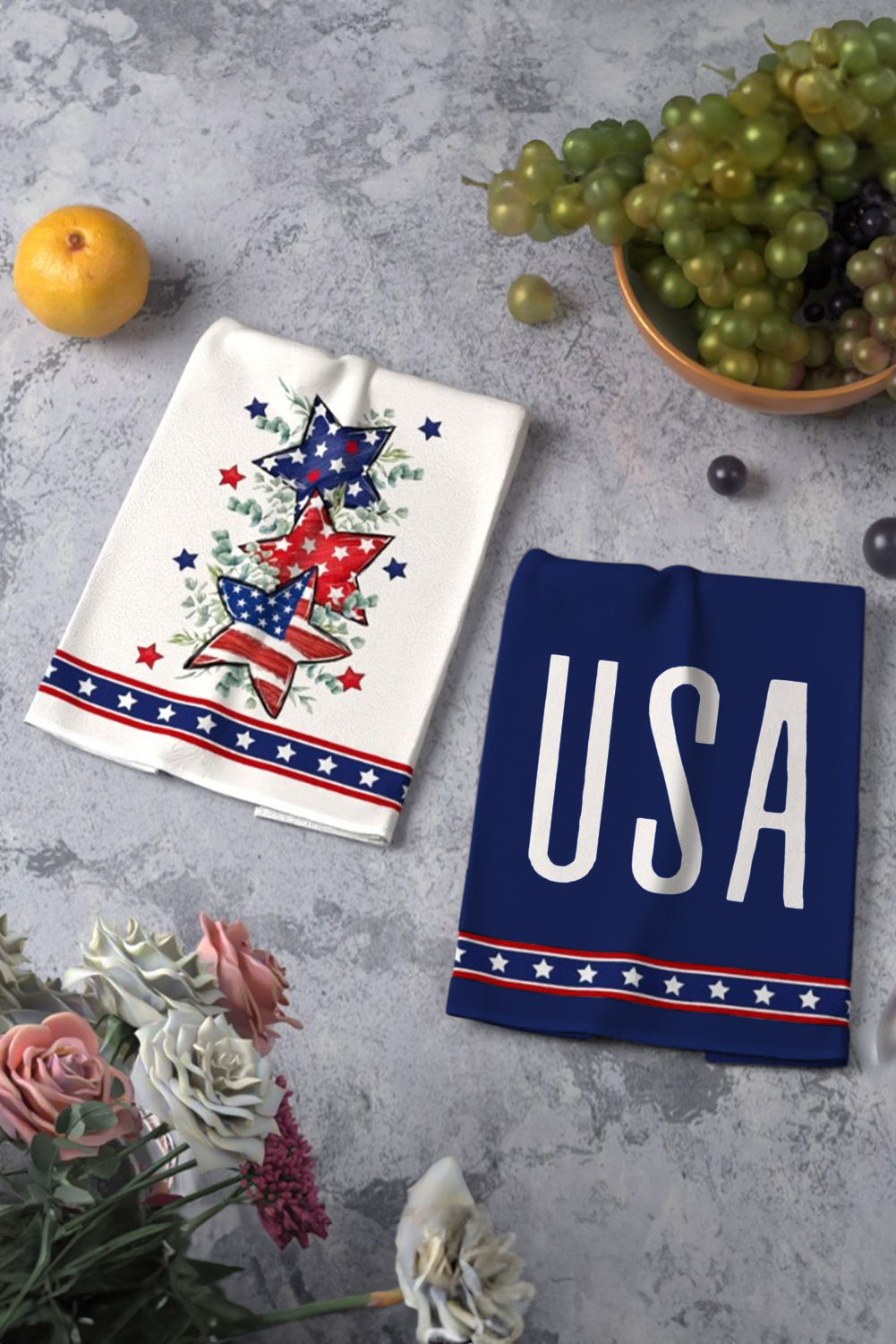 White 2pcs/set American Flag Star Leaves Print Soft Towel - loveforevers