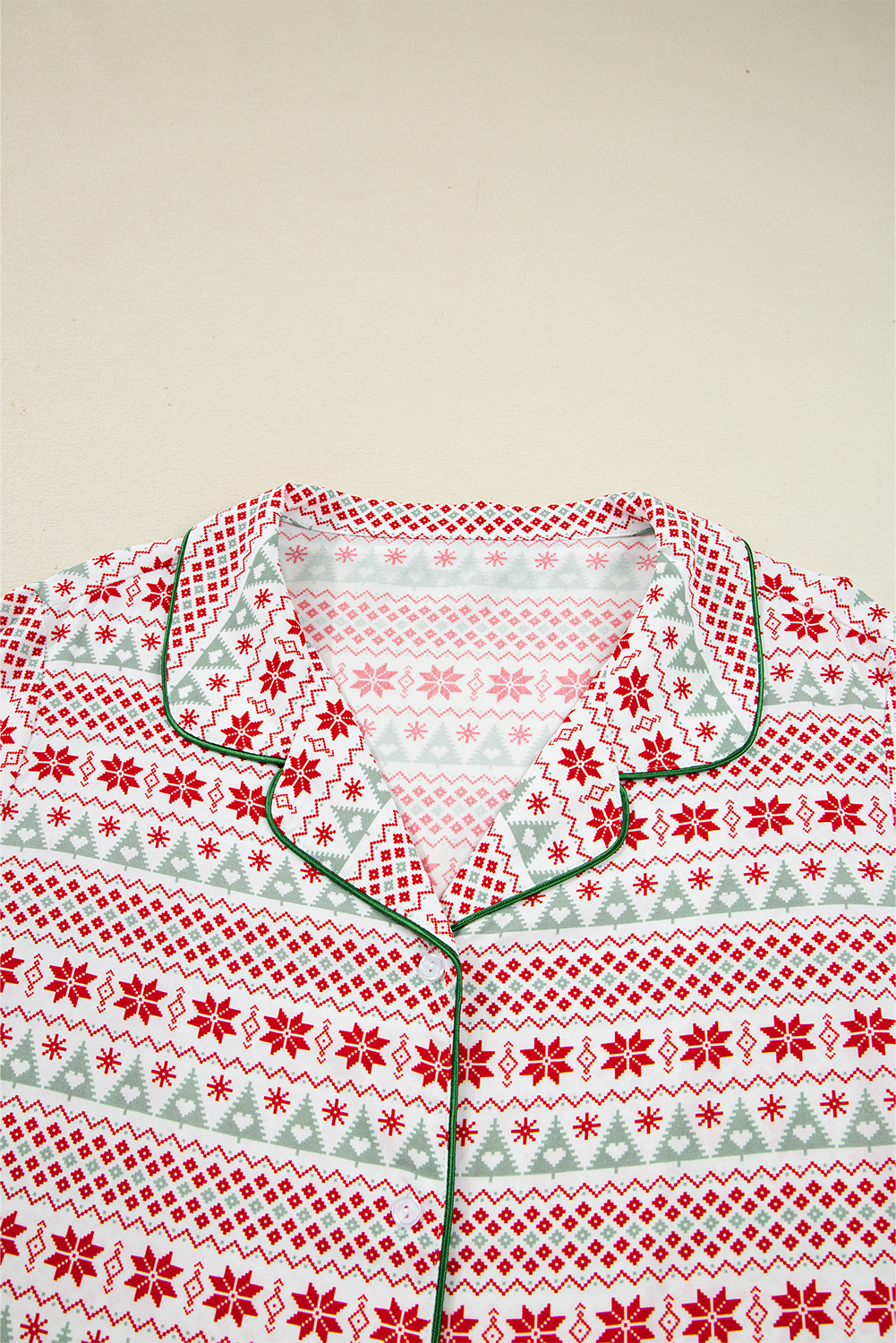 White Christmas Pattern Print Shirt Style Long 2pcs Pajama Set - loveforevers
