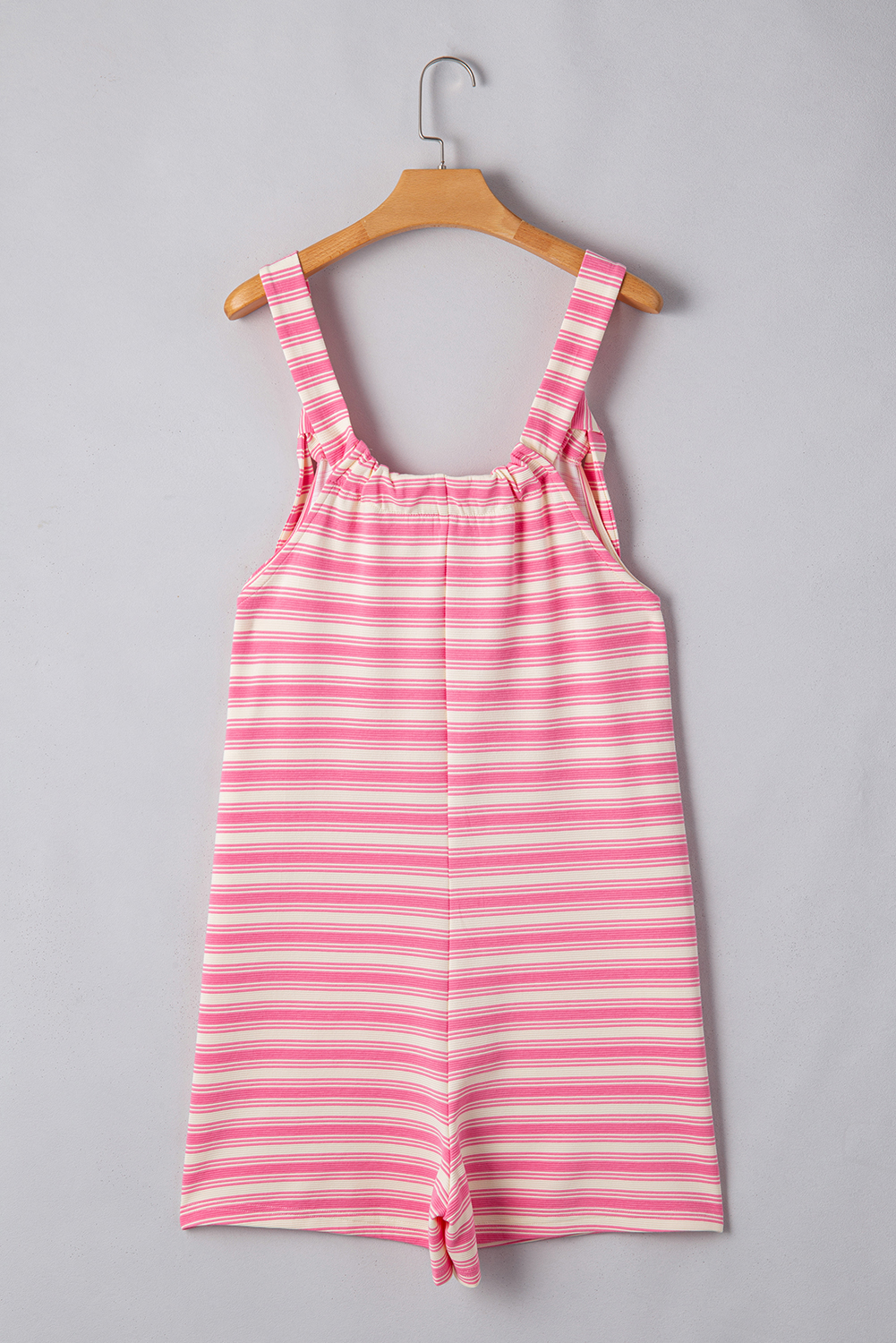 Pink Stripe Knotted Strap Patched Pocket Romper - loveforevers