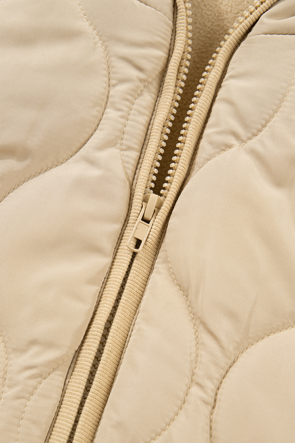 Pale Khaki Quilted Padded Casual Winter Jacket Vest with Fleece Lining - loveforevers