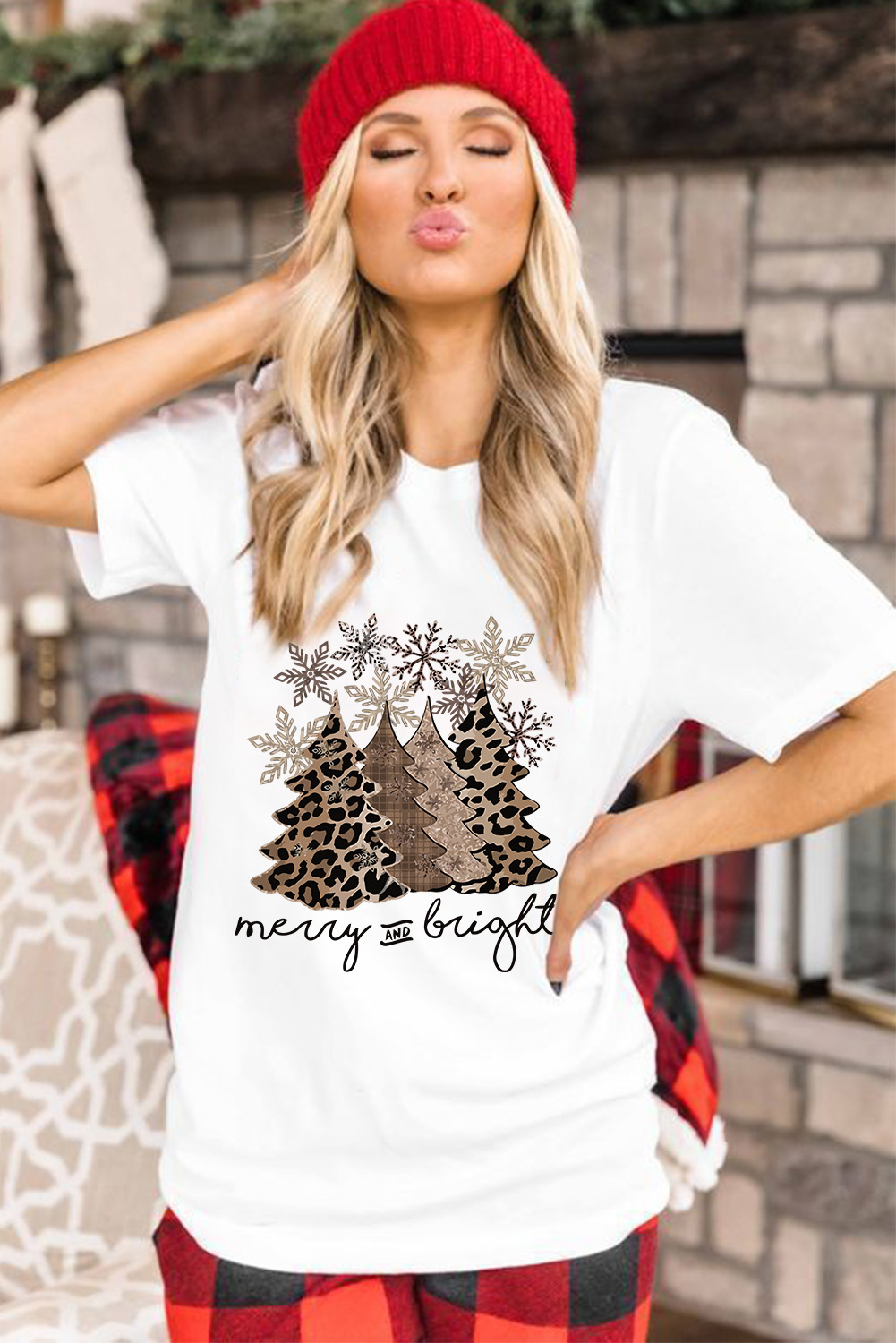 Black Leopard Christmas Tree Graphic Crew Neck T Shirt - loveforevers